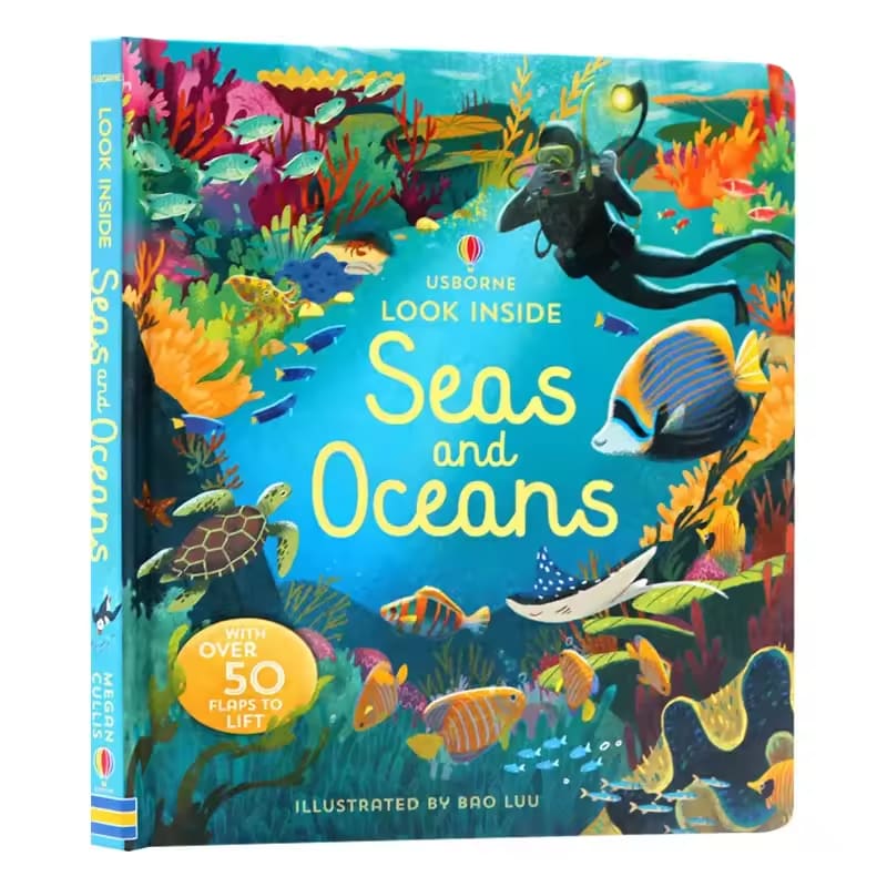 Usborne Look Inside Seas And Oceans, Children's books aged 3 4 5 6, English Popular science picture Board books, 9781474947060